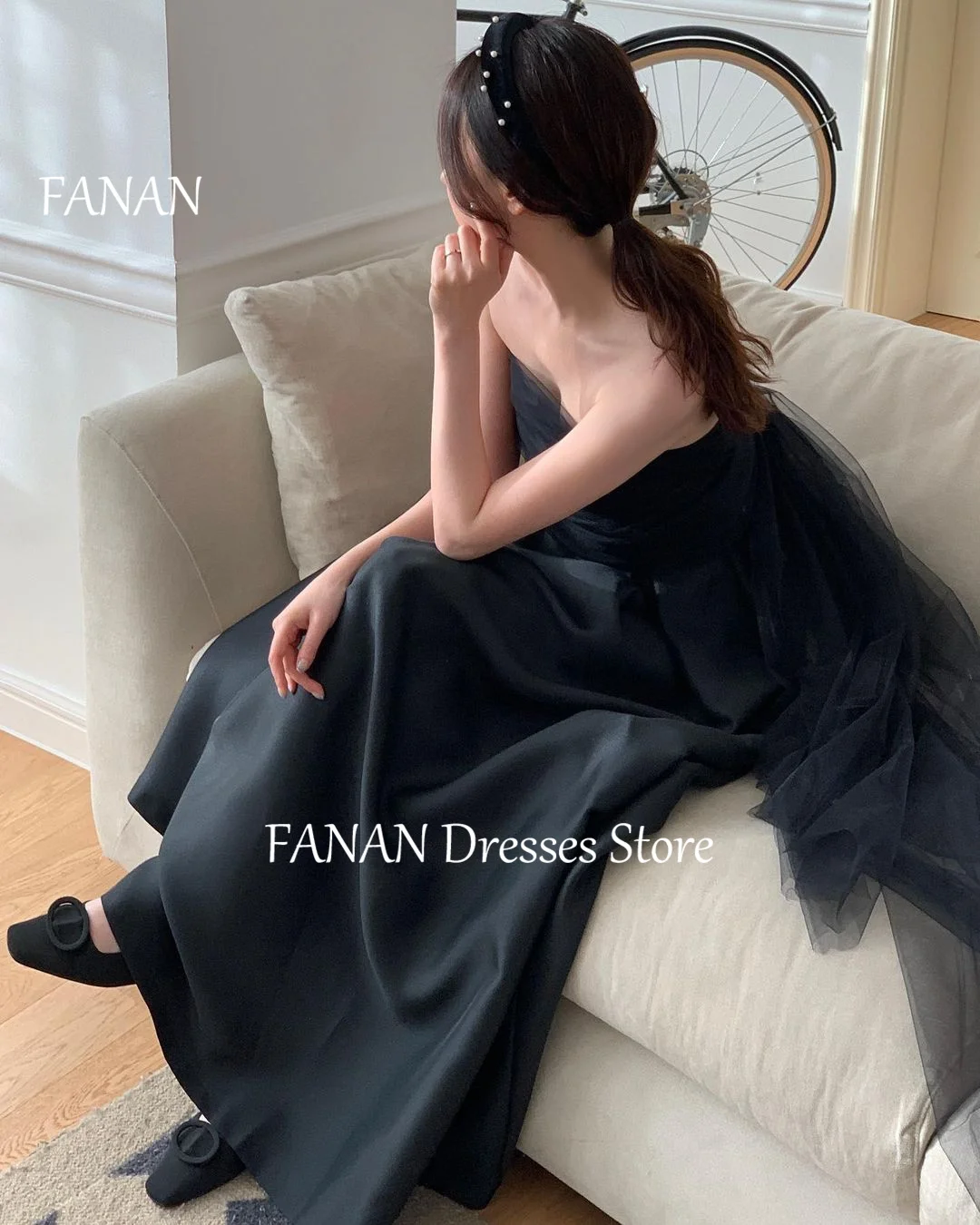 FANAN-vestidos de fiesta de noche con hombros descubiertos, moda negra de Corea, vestidos formales elegantes personalizados para mujer, vestidos para eventos y graduación