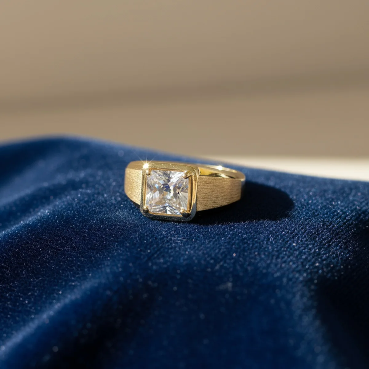 Luxurious 14K Gold Moissanite Ring Brushed Hollow Vintage for Men Platinum Pt950 Fine Jewelry Gift