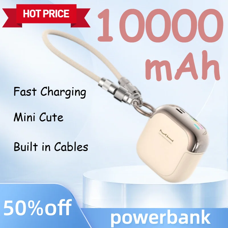 PowerBank 10000mAh 22.5W PD Fast Charging Mini Cute Power Bank Switchable Lightning Type-C Cable External Battery for iPhone