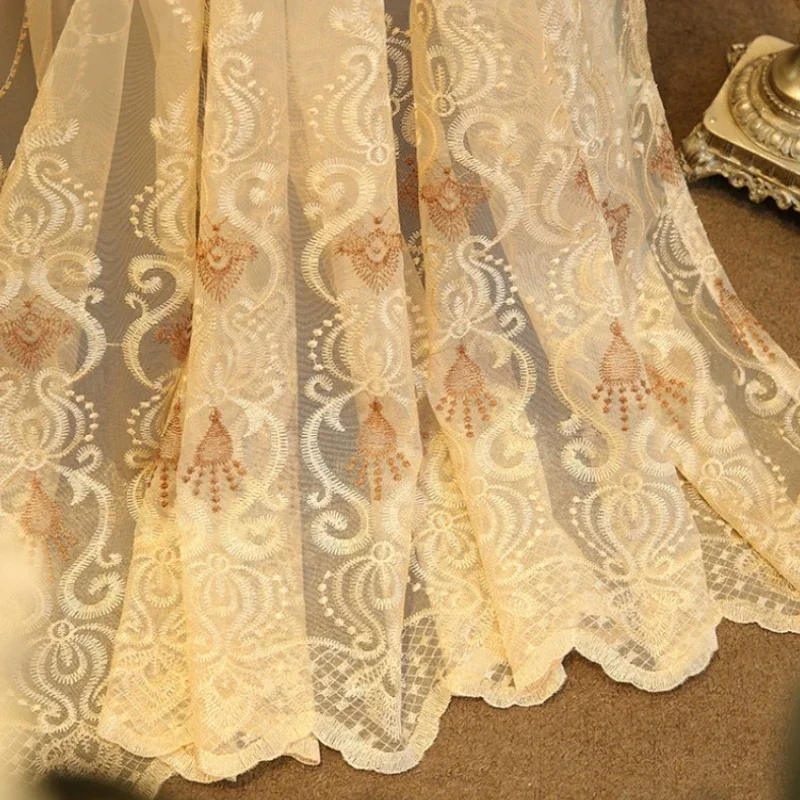 

High-end Luxury Tulle European Style Embroidered Curtains for Living Room Bedroom Dining Study Hall Classic Romantic Decor 커튼
