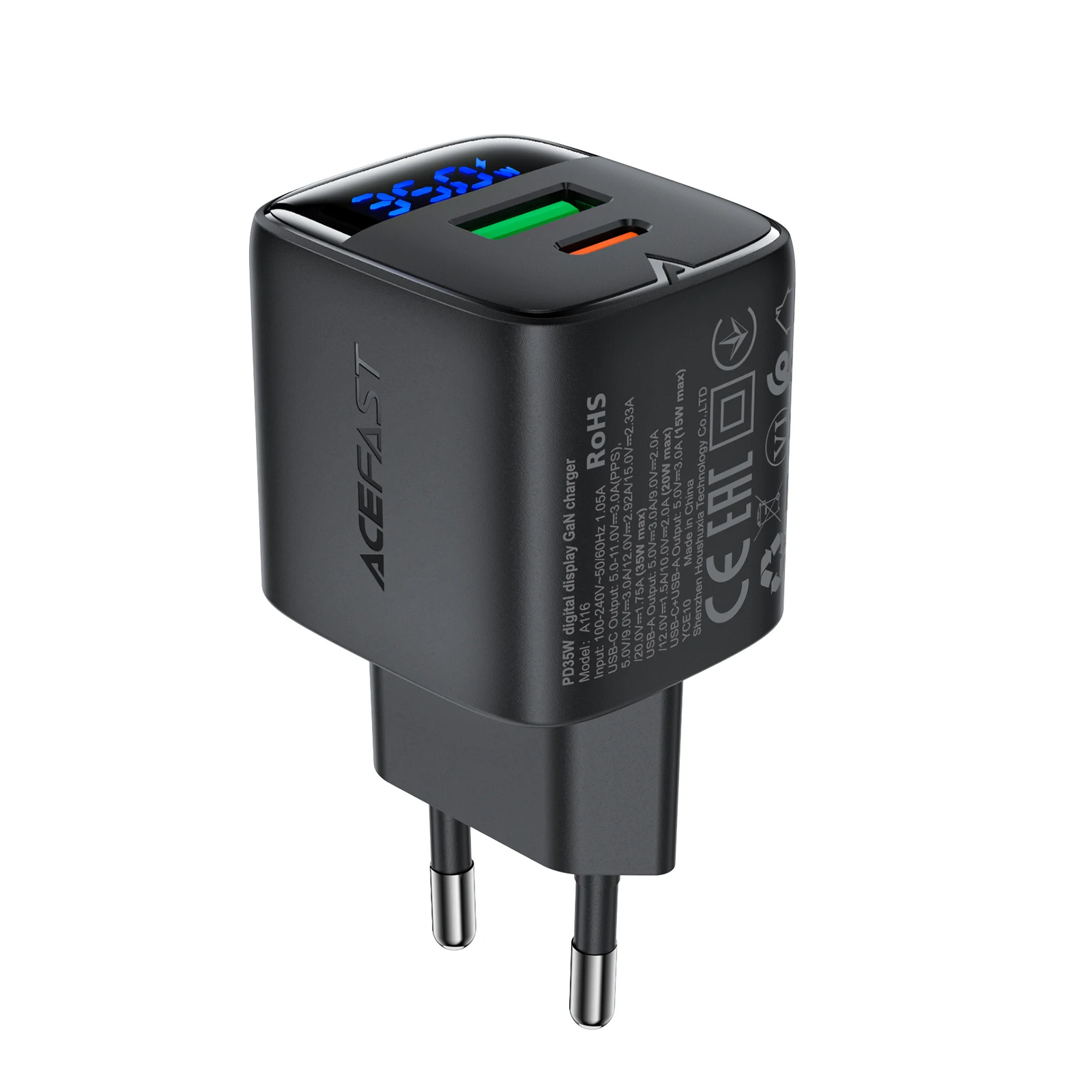 ACEFAST GaN 35W Fast Charging USB C Phone Charger For Samsung S25 S24 PD QC Quick Charge Wall Adapter With LED Digital Display