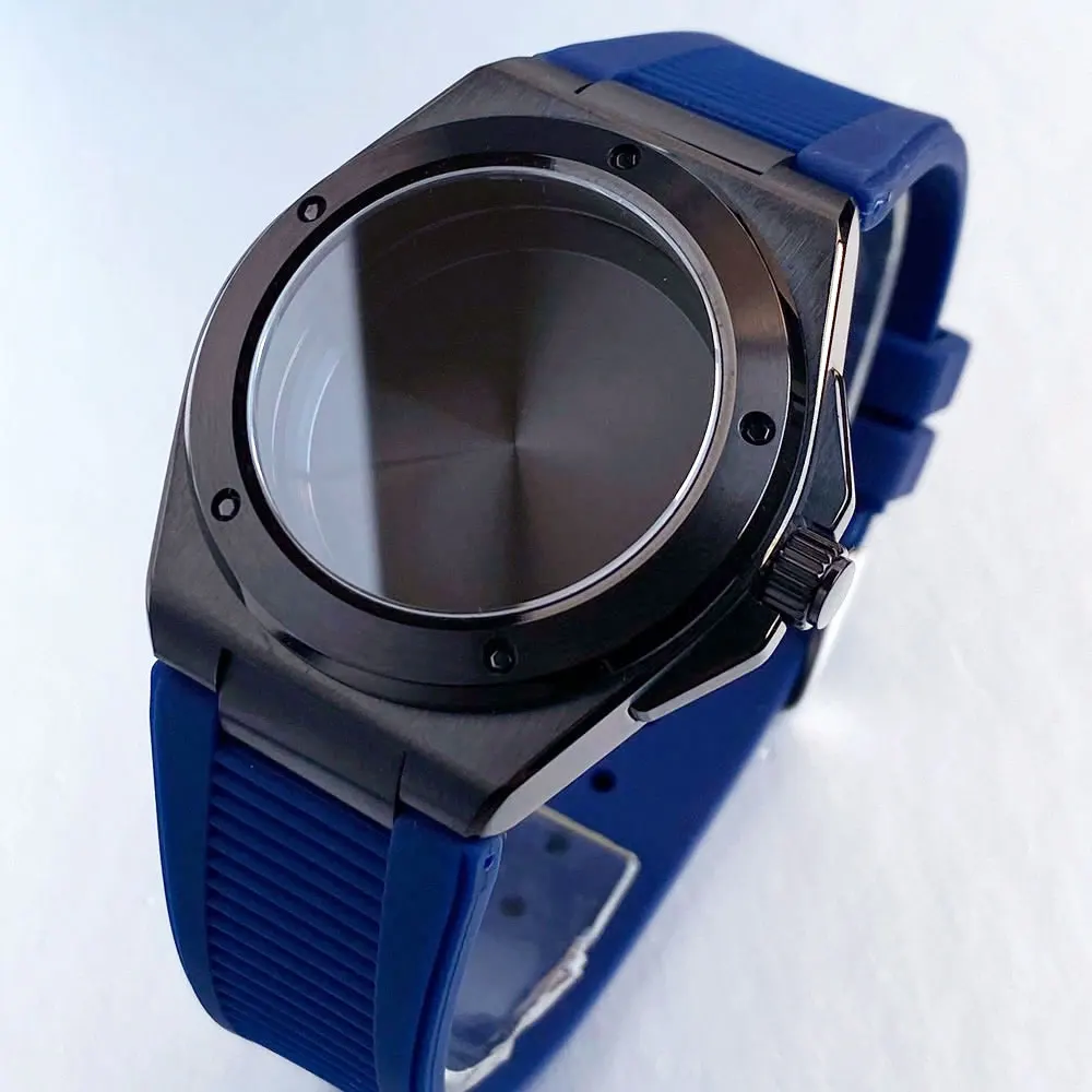 Tandorio Black PVD Engineer Style Watch Case Fit for NH35 NH36 NH38 ETA2824 PT5000 Automatic Mechanical Watch Sapphire Glass