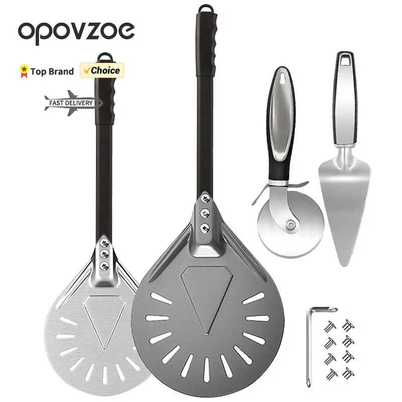 

3Pcs/Set Round Head Pizza Turning Peel With Pizza Cutter Wheel Tool 7/9 inch Pizza Turner Aluminum Perforated Pizza Peel Spinner