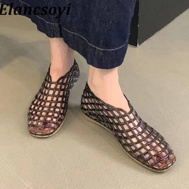 

Spring Summer Plastic Sandals Hollow Out Women Flat Jelly Shoes Lazy Loafers Daily Leisure Female Seaside Vacation Beach Shoes