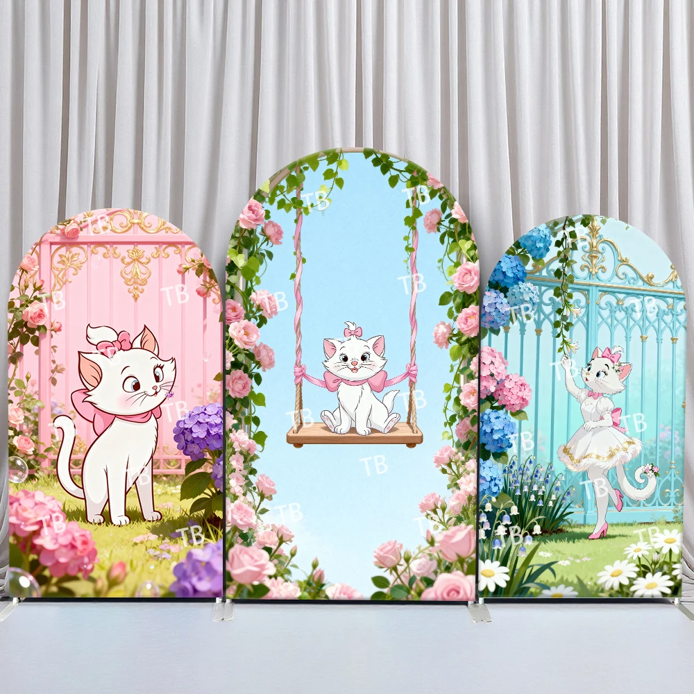 

Disney Marie the Cat Arch Backdrop Cover Garden Swing Flower for Birthday and Baby Shower Party Photo Booth Props