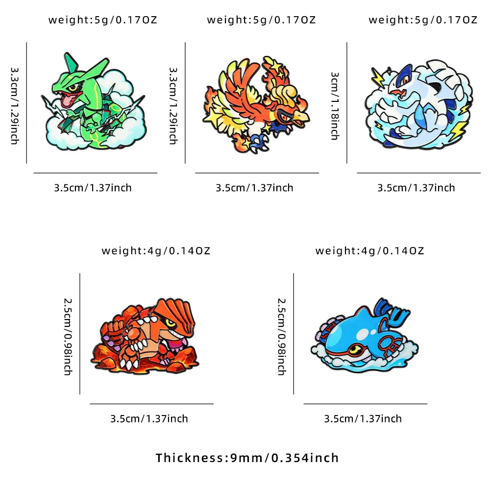 5-teiliges Set legendärer Tier-Emaille-Pins, Cartoon-Monster-Anstecknadeln, Rayquaza-Legierungs-Broschen zur Dekoration von Rucksäcken – Detail 1