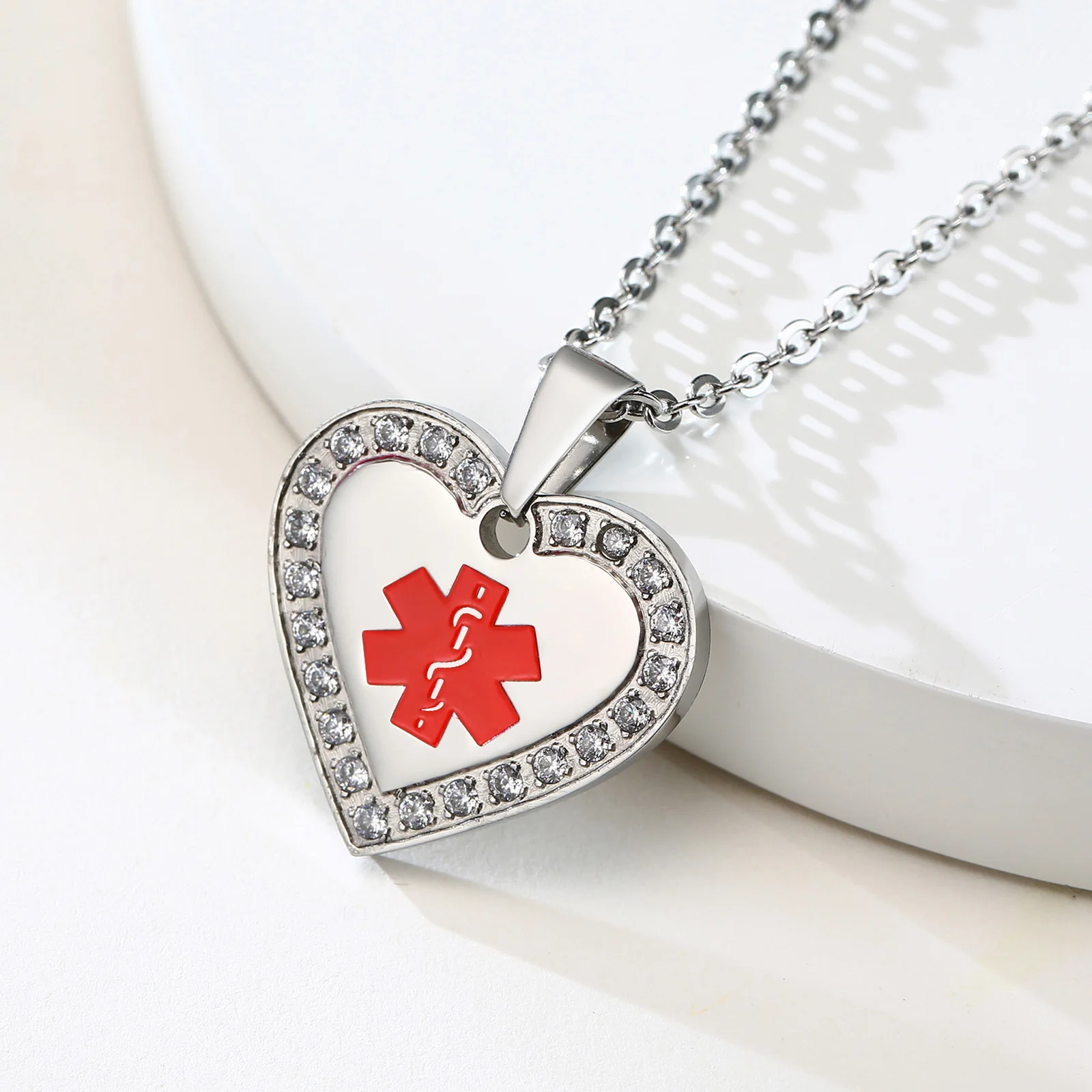 Stainless Steel ID Medical Pendant Necklace with Medical LOGO, Autism Necklaces, Jewelry Gifts