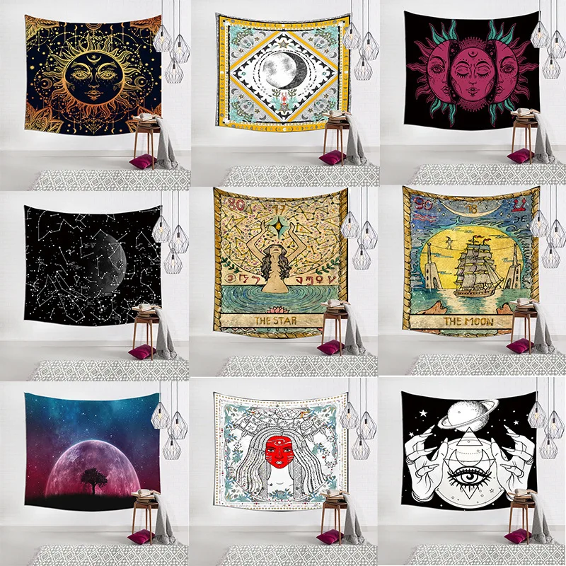 

Room Decoration Tarot Card Tapestry Sun God Stars Moon Room Background ClothTarot digital