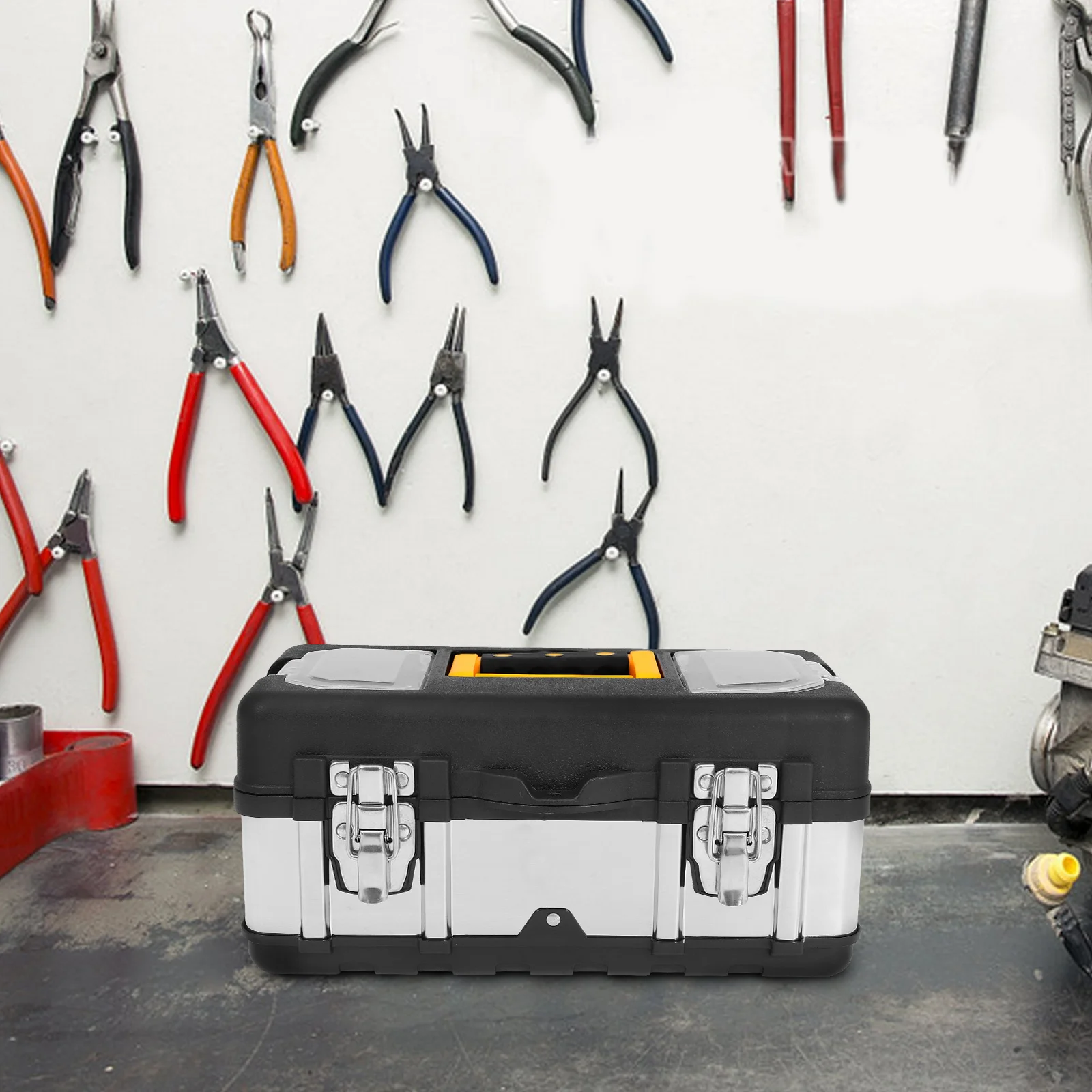 Caja de almacenamiento de herramientas, estuches vacíos, portátiles, con cerradura, organizador duro, caja de herramientas para el hogar, mango de