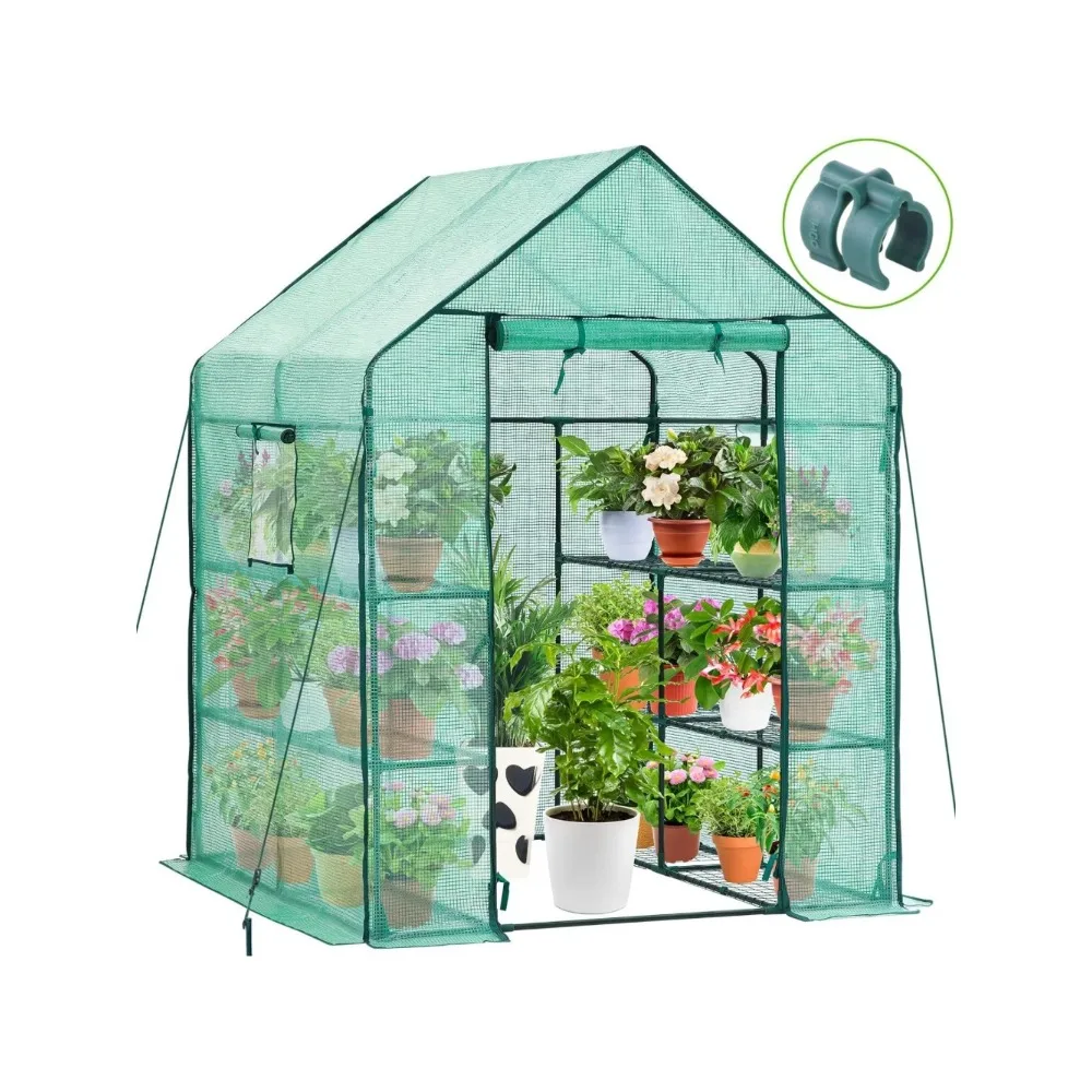 US Greenhouse for Outdoors with Screen Windows,57 x 57 x 76'' Walk in Plant Greenhouses Heavy Duty with Durable PE Cover,3 Tiers