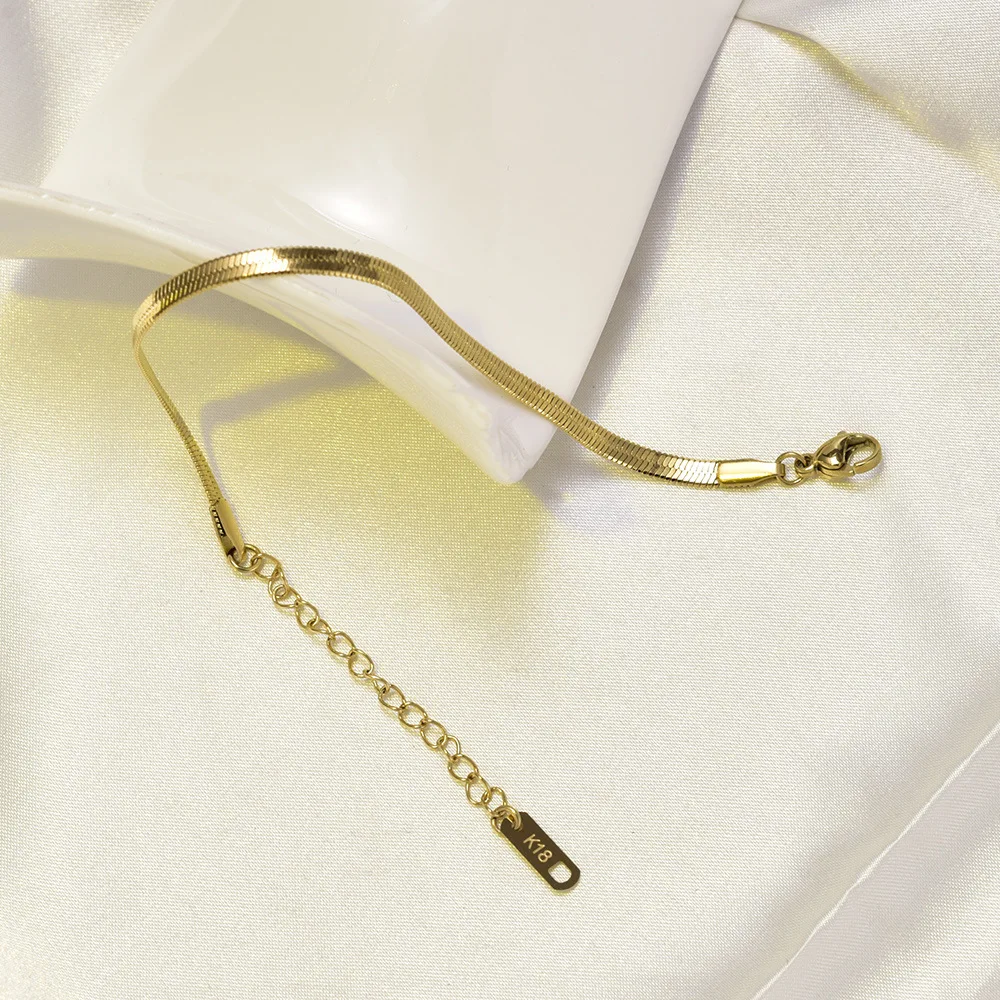 S14 vintage stainless steel gold bracelet, gentle and elegant flat snake chain jewelry for women