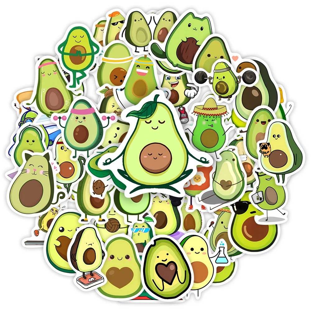 Cartoon Avocado Stickers Cute DIY Toy Gift Decal Decorative Graffiti for Phone Laptop Water Bottles Scrapbook Kids Waterproof