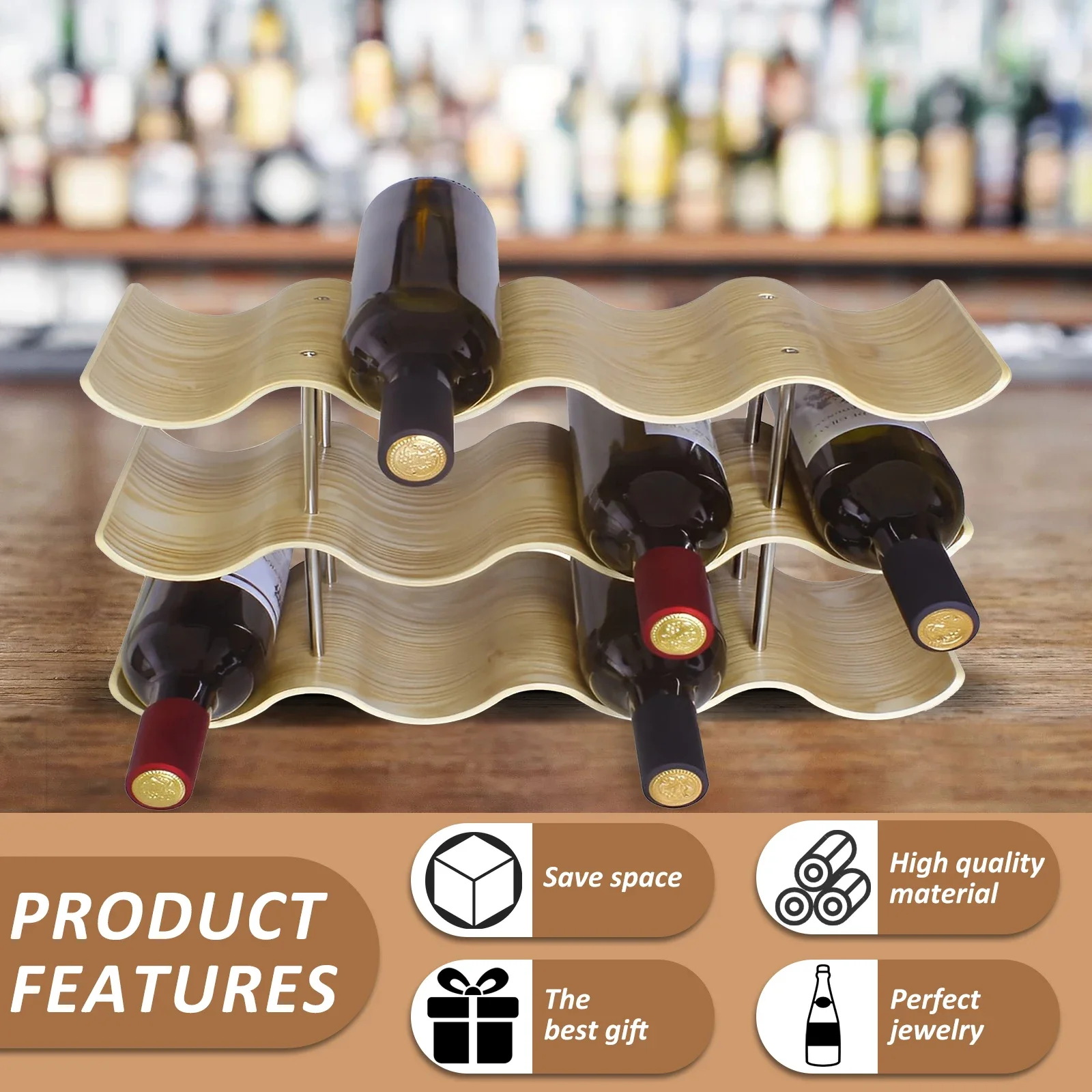 Wooden Wine Rack 2/3-Tier Wavy Wine Bottle Organizer Holders Wine Bottle Display Rack Kitchen Wine Cabinet Collection Display