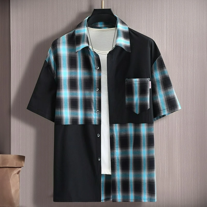 

Trendy Fat Men's Short-sleeved Trendy Brand Loose Plus Fat Plus Size Summer Casual Half-sleeved Plaid Temperament Shirt Jacket