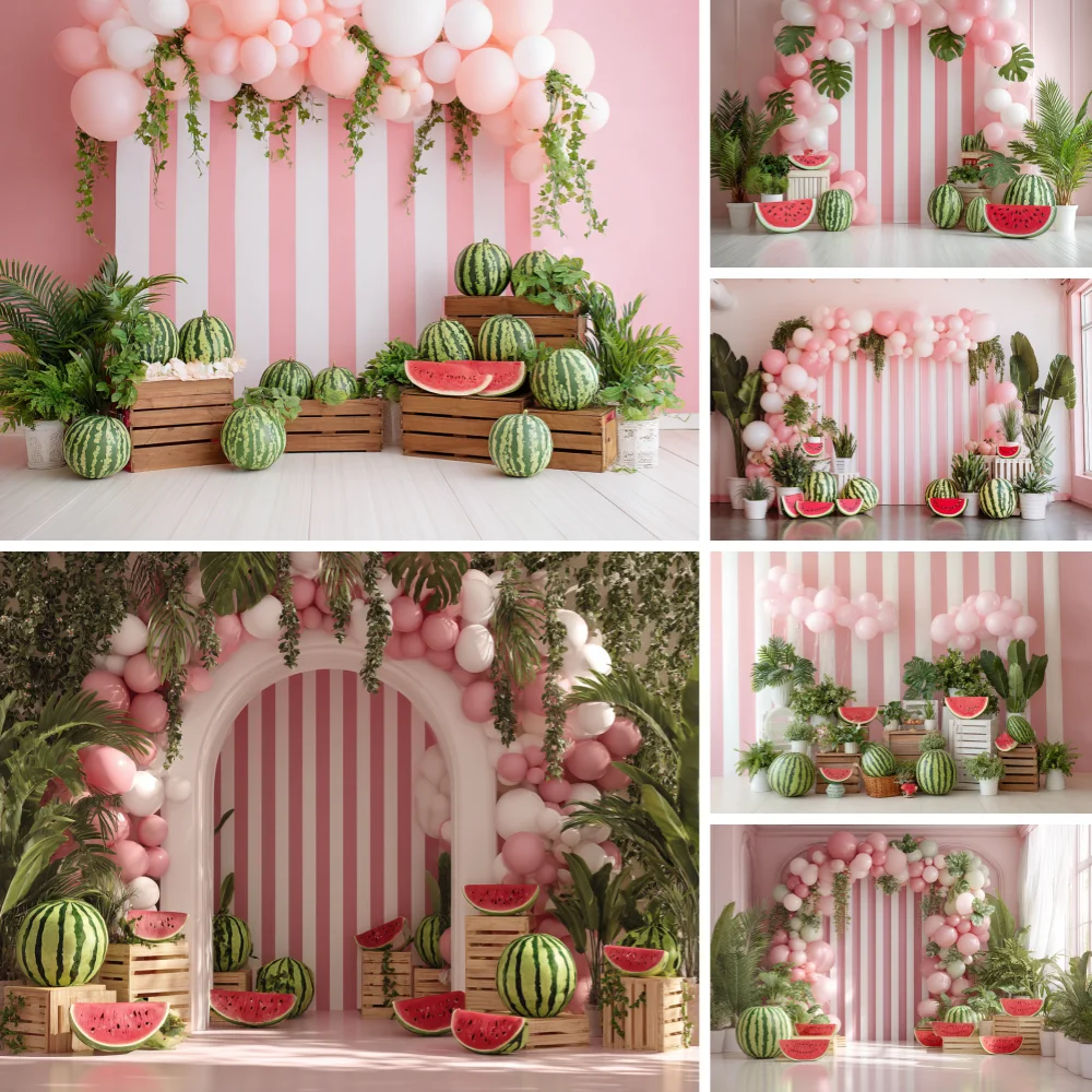

Summer Fruit Photography Backdrop Custom Watermelon Green Plant Background Child Birthday Party Photo Shoot Props banner
