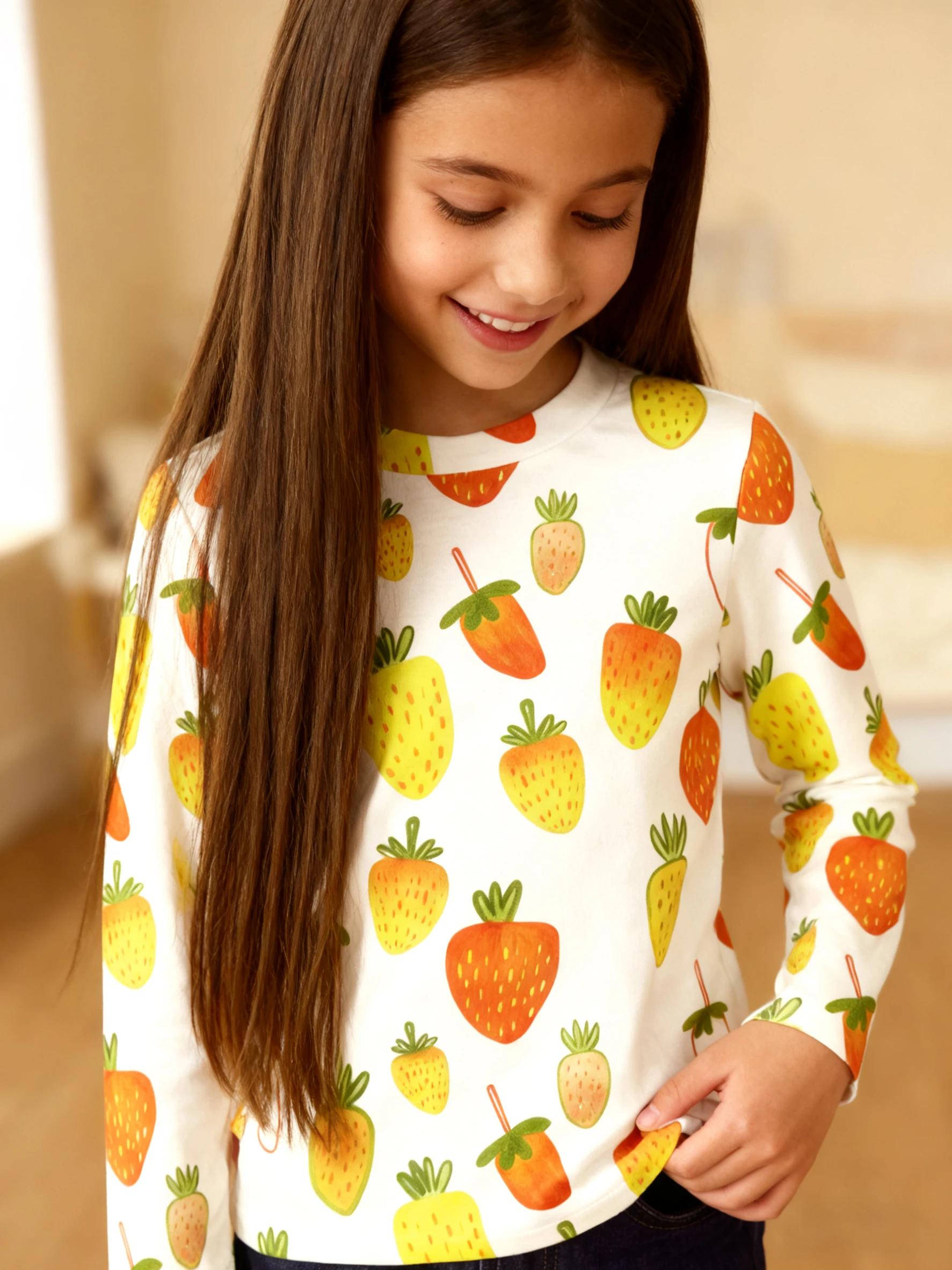 Cute strawberry print children's top A fashionable and versatile model for casual moments