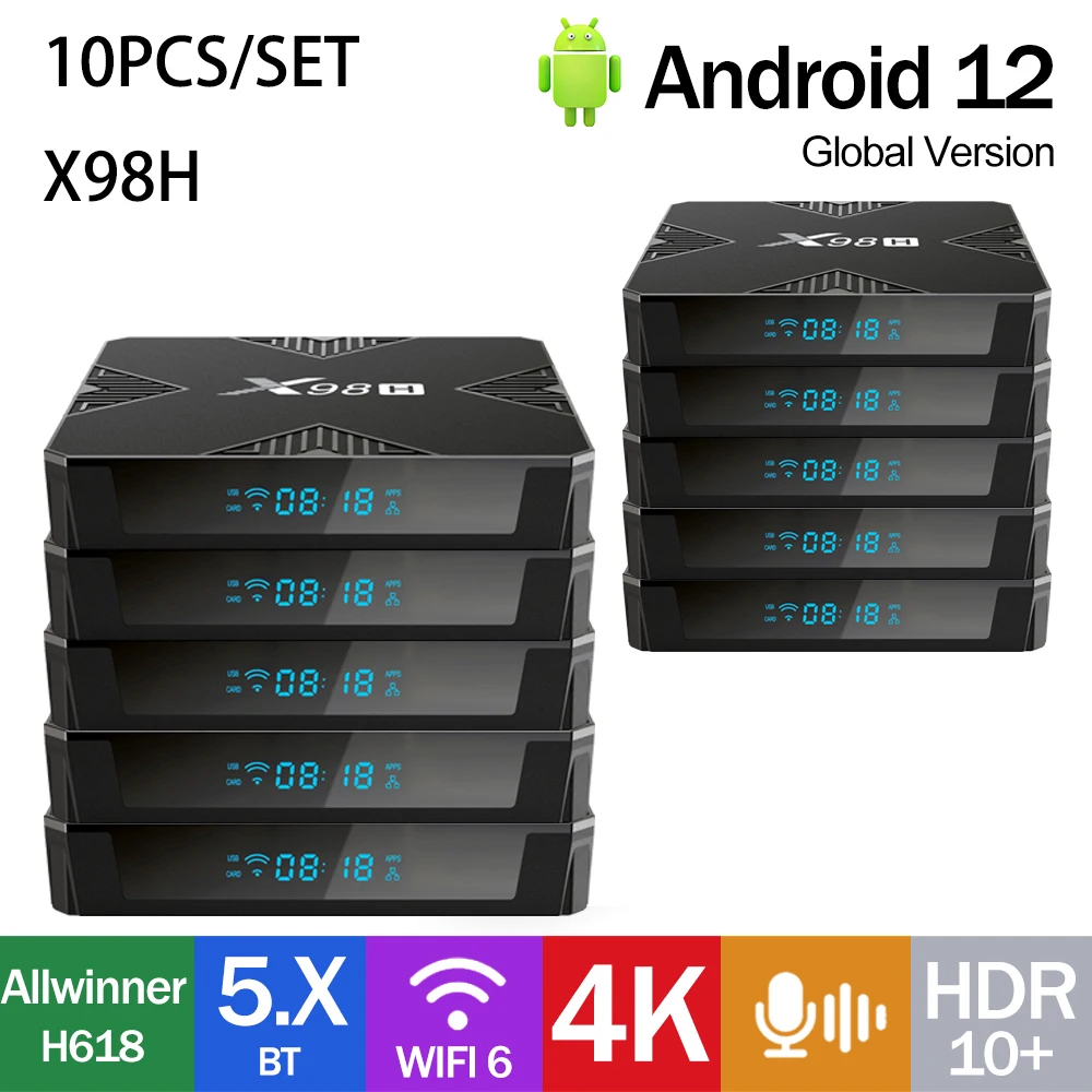 10 pz/set originale X98H Smart TV Box Android12 Allwiner H618 4K HDR AV 2.4G/5.8G WiFi6 BT HDR H.265 Youtube Netflix TV loctor