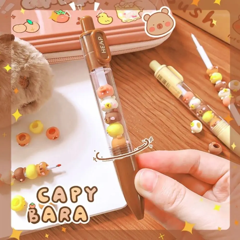 Creative Interesting Capybara Gel Pen Writing Aesthetic Cute Beads Pen Black Ink Kawaii 0.5mm Gel Pen Office Supply