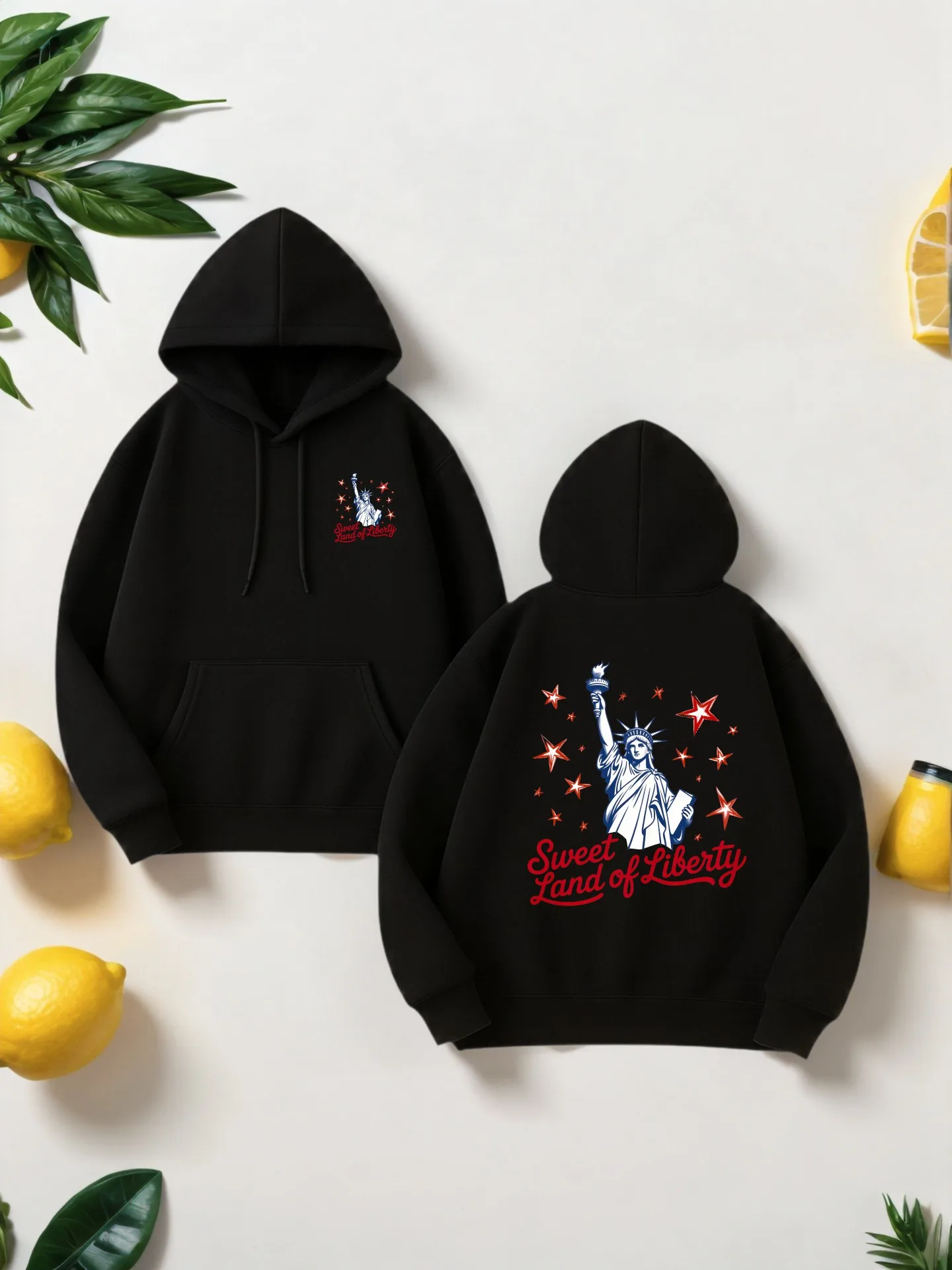 Graphic Hoodie Men, Statue - of - Liberty Print, Casual Style, Soft Fabric, For Everyday Wear, For Young Men