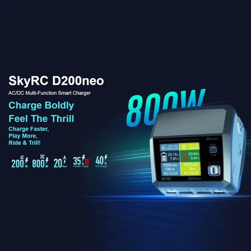 SKYRC D200neo Dual Channel Smart Balanced Charger AC 200W DC 800W 20A 2-6S Model Aircraft Exclusive