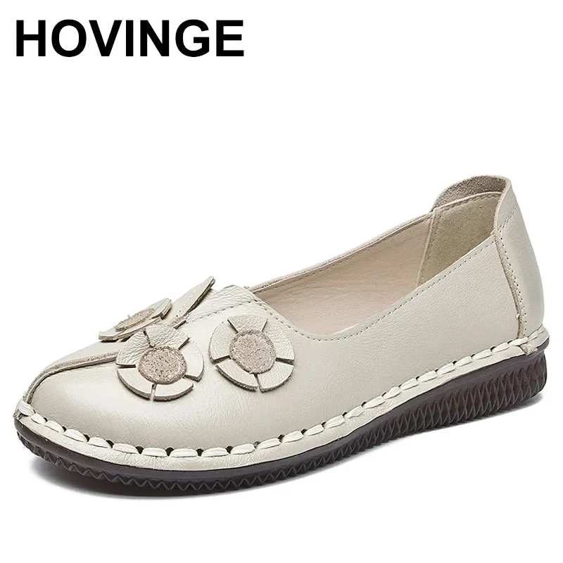 

HOVINGE retro genuine leather soft flat shoes lace-up soft moccasins ladies hand sewn flower ladies moccasins retro cute