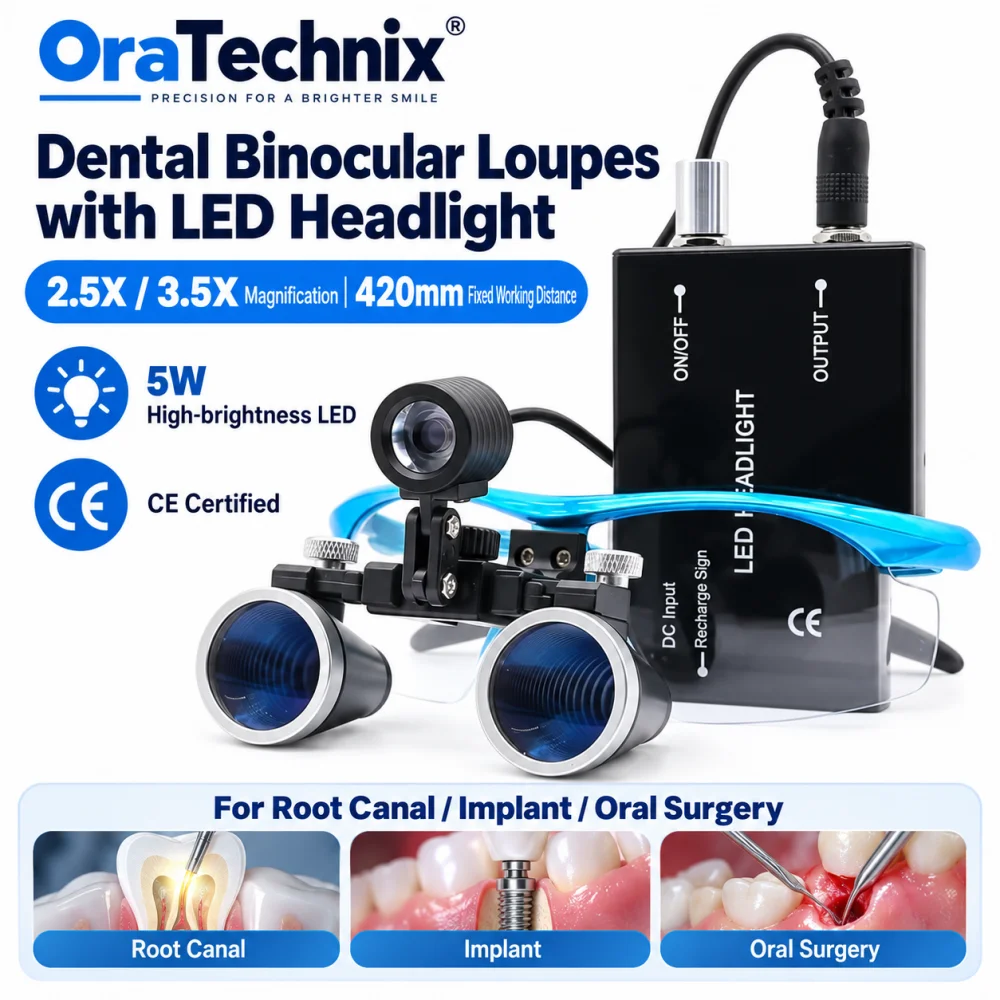 Dental Binocular Loupes 2.5/3.5X Magnifier Lab Medical Magnification 5W LED Headlight Headlamp Metal Eyeglass Frame for Dentists