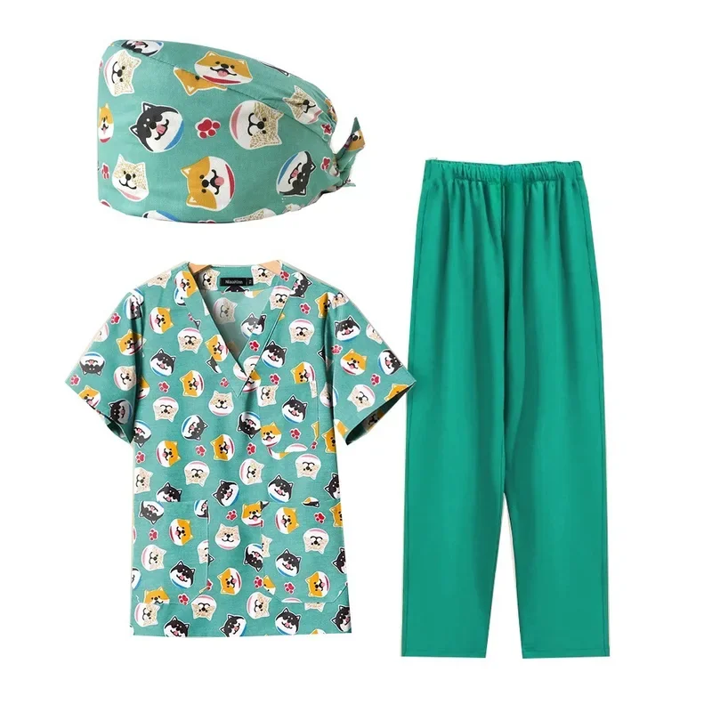 Dental doctor uniform, medical matte cartoon print set, women's and men's nursing work clothes, surgical medical pet clothing