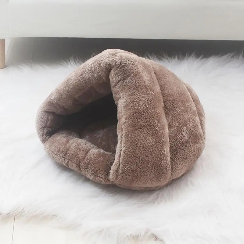 Winter Plush Dog Bed Fluffy Triangular Cat Tent Cave Bed Semi-Open Winter Pet Supplies Creative Non-Slip Bottom For Pets Travel