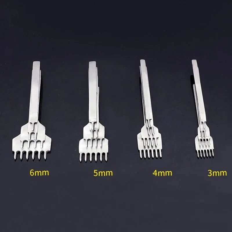 3/4/5/6Mm Lederen Gereedschapsgaten Persen Veterstikgereedschap Handgestikt Stalen Gat Beitel Graving Ponsgereedschap 1/2/4/6 Tand