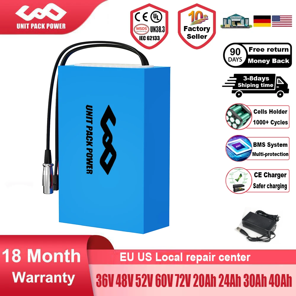 

EScooter Ebike Battery Pack 36V 48V 52V 60V 72V 40Ah 25Ah 20Ah Waterproof Lithium Batteries 250W-3000W Motorcycle/Trikes/Bicycle