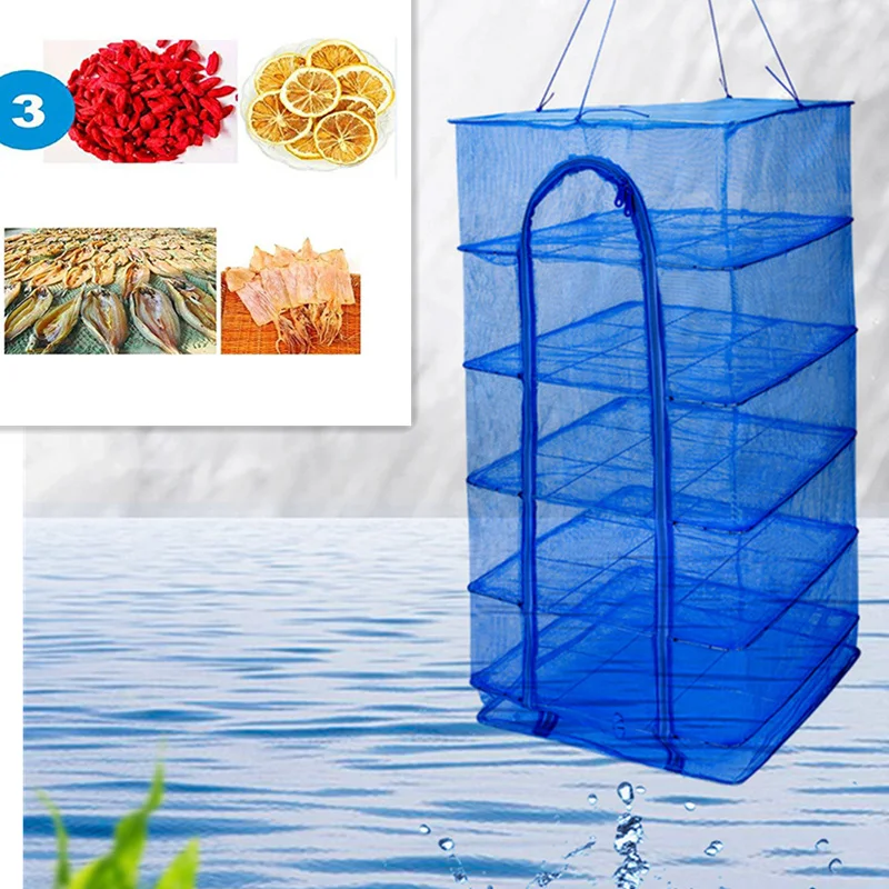 4 Layers Drying Fishing Net Hanging Basket Foldable Vegetable Fish Dishes Dryer Rack Bag Mesh Cage Flowers Buds Plants Organizer