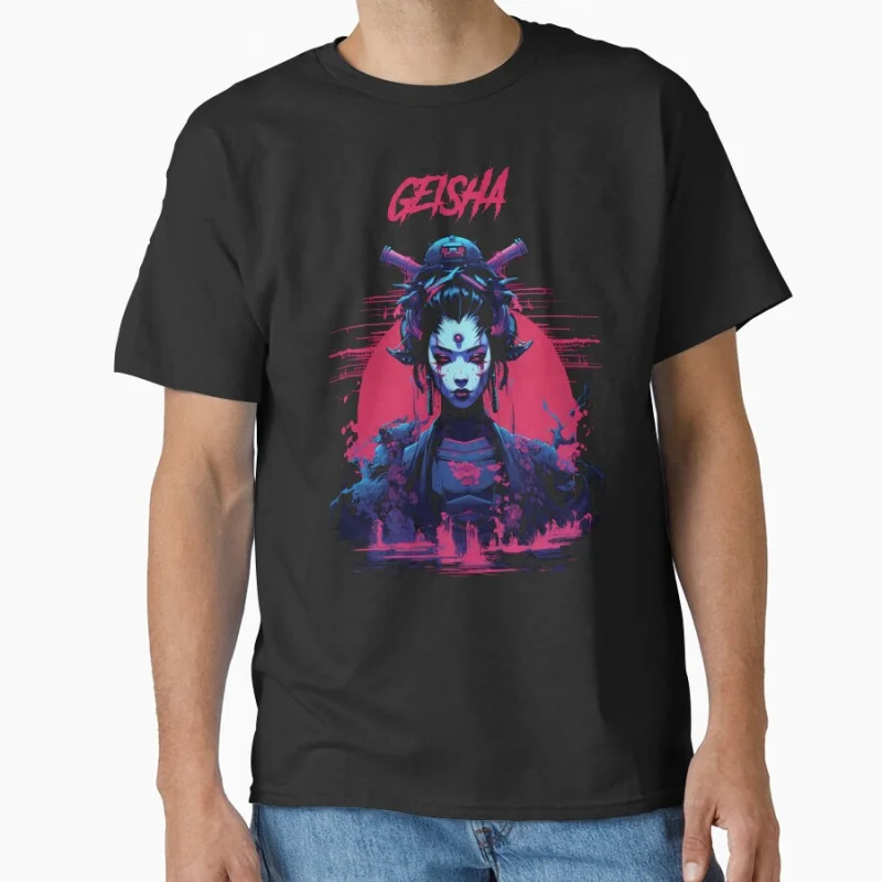 

Geisha Synthwave Cyberpunk japan traditional art Cyborg Geisha Cyberpunk T-shirt Large size Adult Tops S-6xl