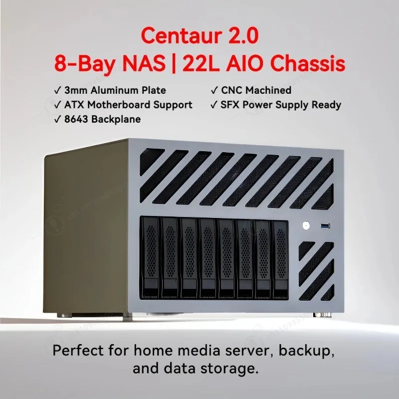 

Centaur 8-Bay NAS Chassis 3mm Aluminum Plate ATX Motherboard Home Storage Server for DIY NAS System