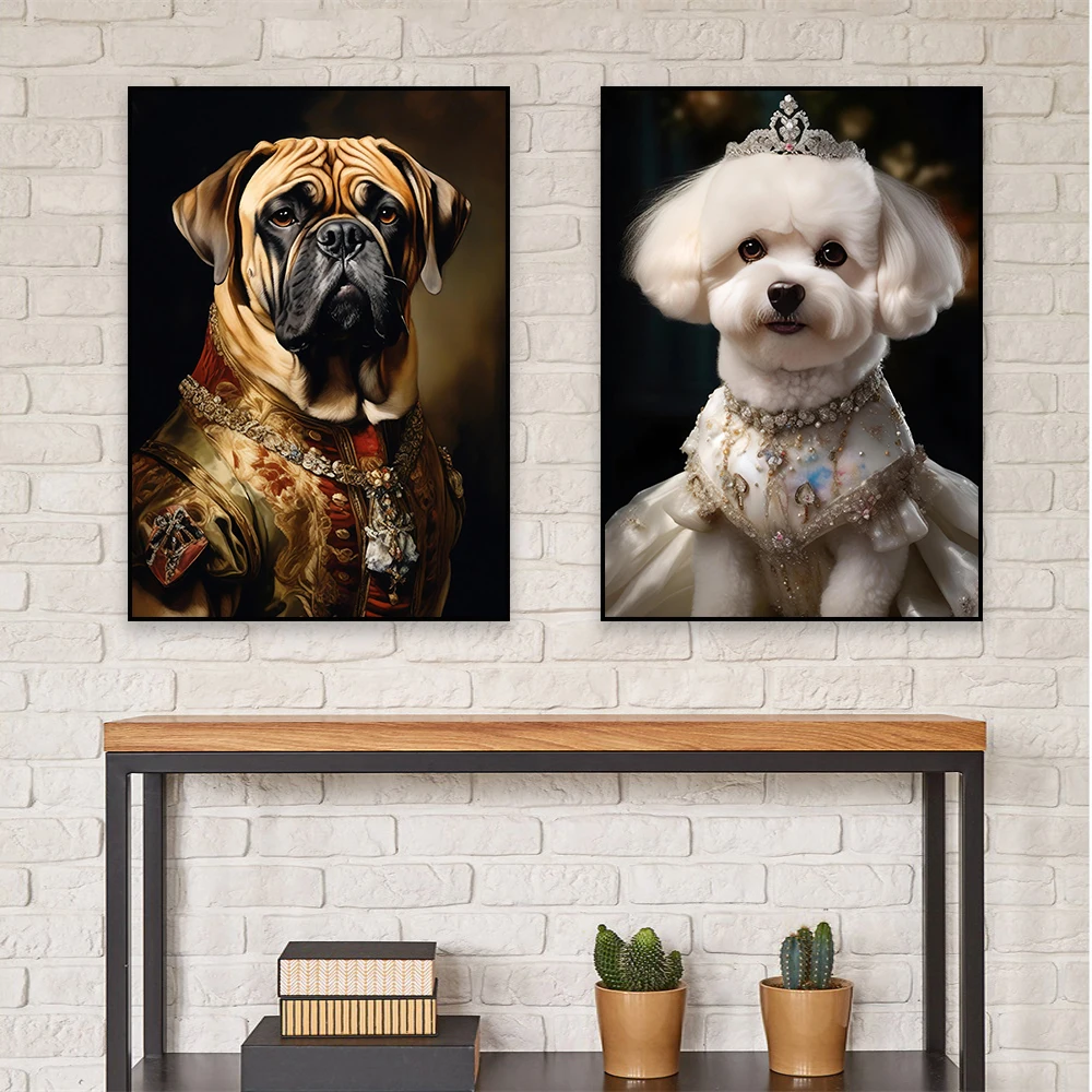 Custom Royal Dog King Portrait from Photo Poster Renaissance Dog Prints Custom Pet Animal Lovers Gift Canvas Painting Cat Gift