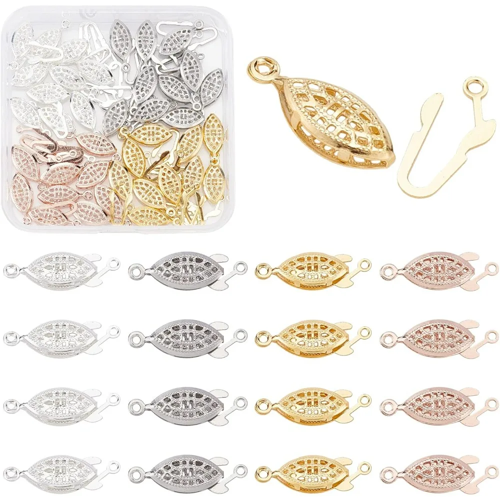 40 Sets Filigree Clasp 4 Color Oval Box Clasps Jewelry Slide Clasp Necklace Bracelet Connectors Filigree Fish Hook Making Kit