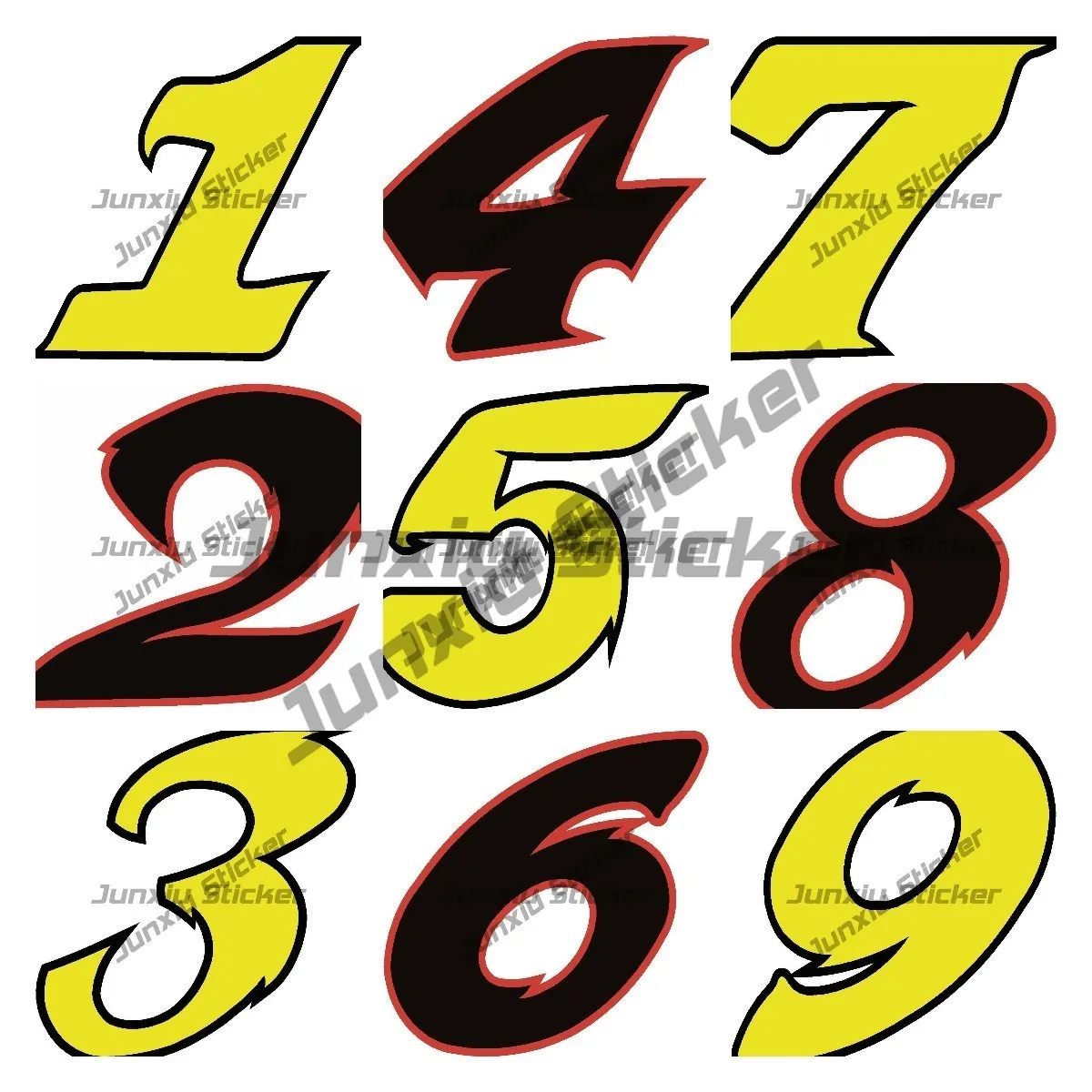 

Black Numbers with Red Edges Car Sticker Waterproof Car Accessories Yellow Number with Black Border Die Cut Viny Decal for Car