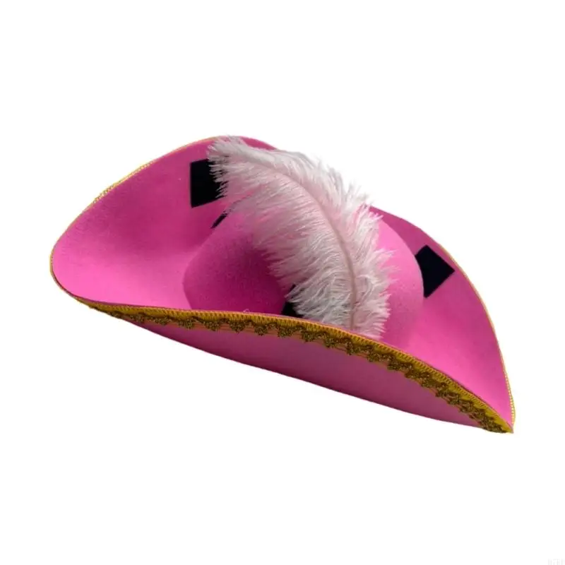ハロウィーンパーティーとふりをする冒険のための刺繍羽の海賊帽子h7ef