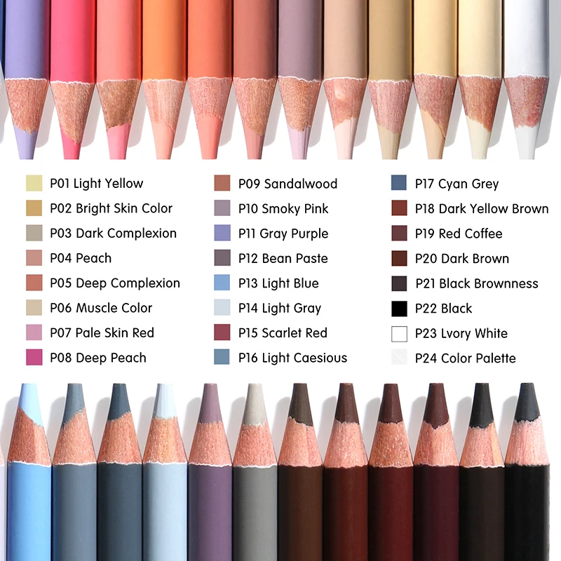 H&B Flesh Colored Pencil Set 24pcs Premium Skin/Hair/Portrait Tone Painting Pens Soft Thick 4mm Core Wood School Useful Supplies