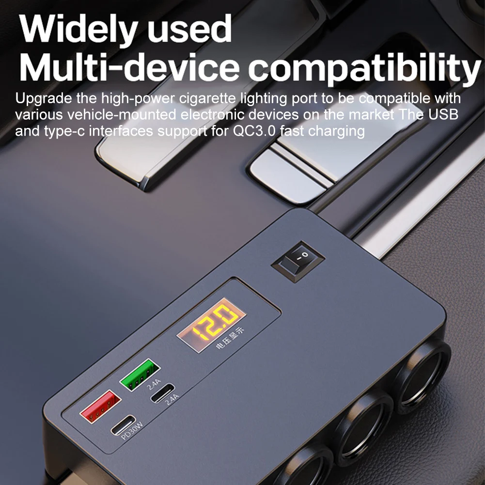 Car Power Outlet Fast Charging Socket ABS Flame Retardant Material Alloy Material Construction Digital Voltage Display