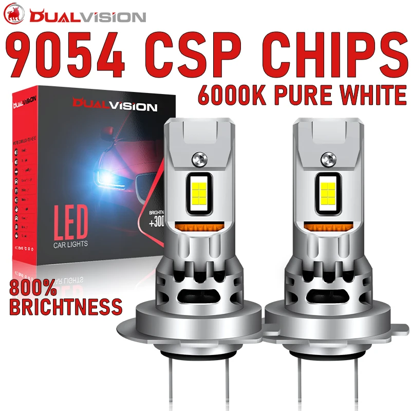 

Dualvision H7 LED Canbus Car Headlight Bulbs 9054 CSP Chips 6000K Mini Diodes 1: 1 Size Turbo Fan Universal H7 Auto Lamp 12V 24V