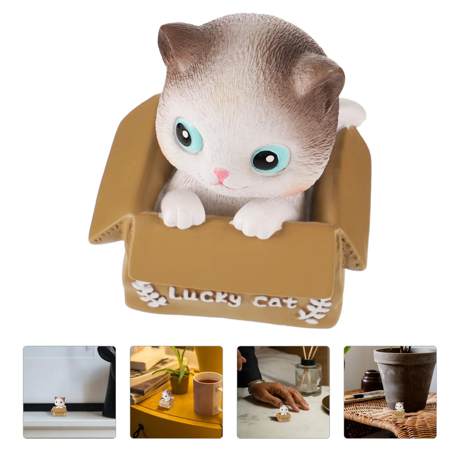 1Set Adorable Mini Cat Statue Resin Hand Polished Desktop Decoration Shelf Ornament Micro Landscape Garden Cake Car