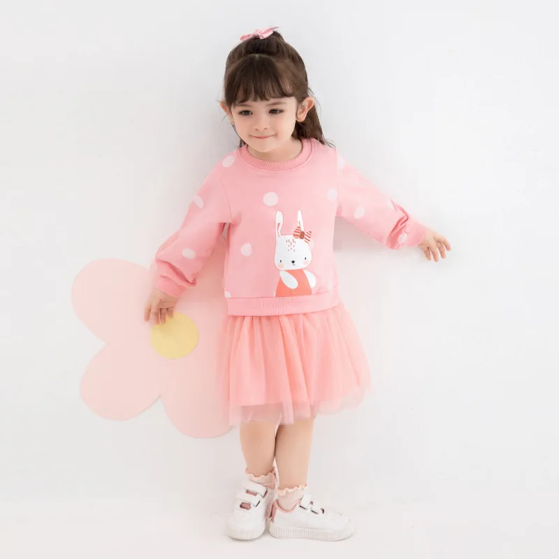 2023 Girls Spring Autumn Cartoon Rabbit Long-sleeved Sweater Dress  Baby Princess Dresses