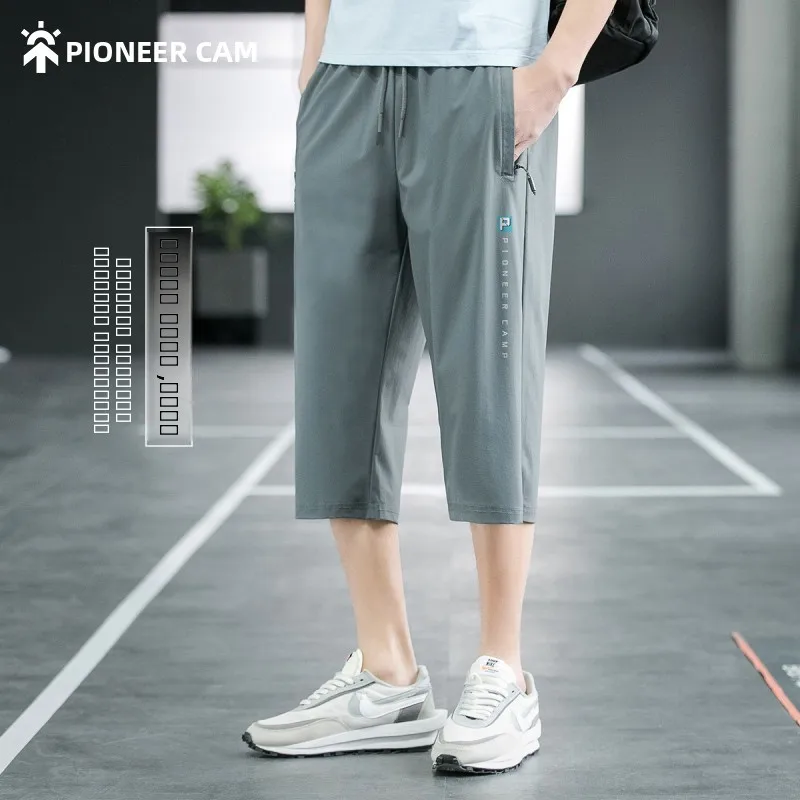 

Qui Dry Thin Seven-Foot Pants Summer New Casual Sports Knitted Straight Leg Elastic Leisure Sport Pants for Young Men