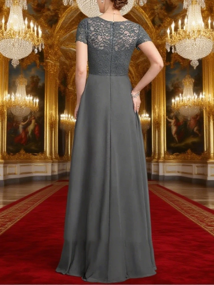 새로운 레이스 간단한 회색 신부의 어머니 하프 슬리브 드레스 쉬폰 드레이프 패션 불규칙한 네크라인 a 라인 드레스 맞춤형