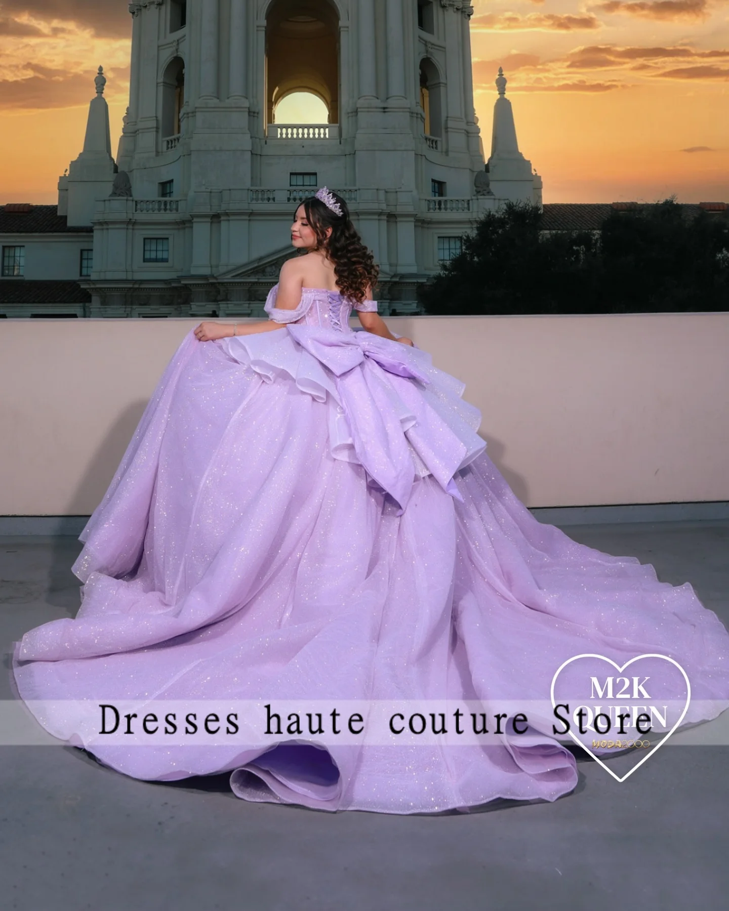 เงา Lilac ลูกปัด Quinceanera Ball Gown 2025 โบว์เลื่อม Applique หวาน 16 ชุดที่กําหนดเอง Vestidos De 15 Anos