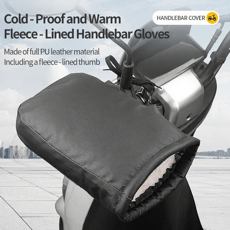 2PCS Winter Electric Bike Gloves - Warm Thickened Handle Covers, Rainproof & Windproof Motorcycle PU Leather Hand Protective Glo image 4