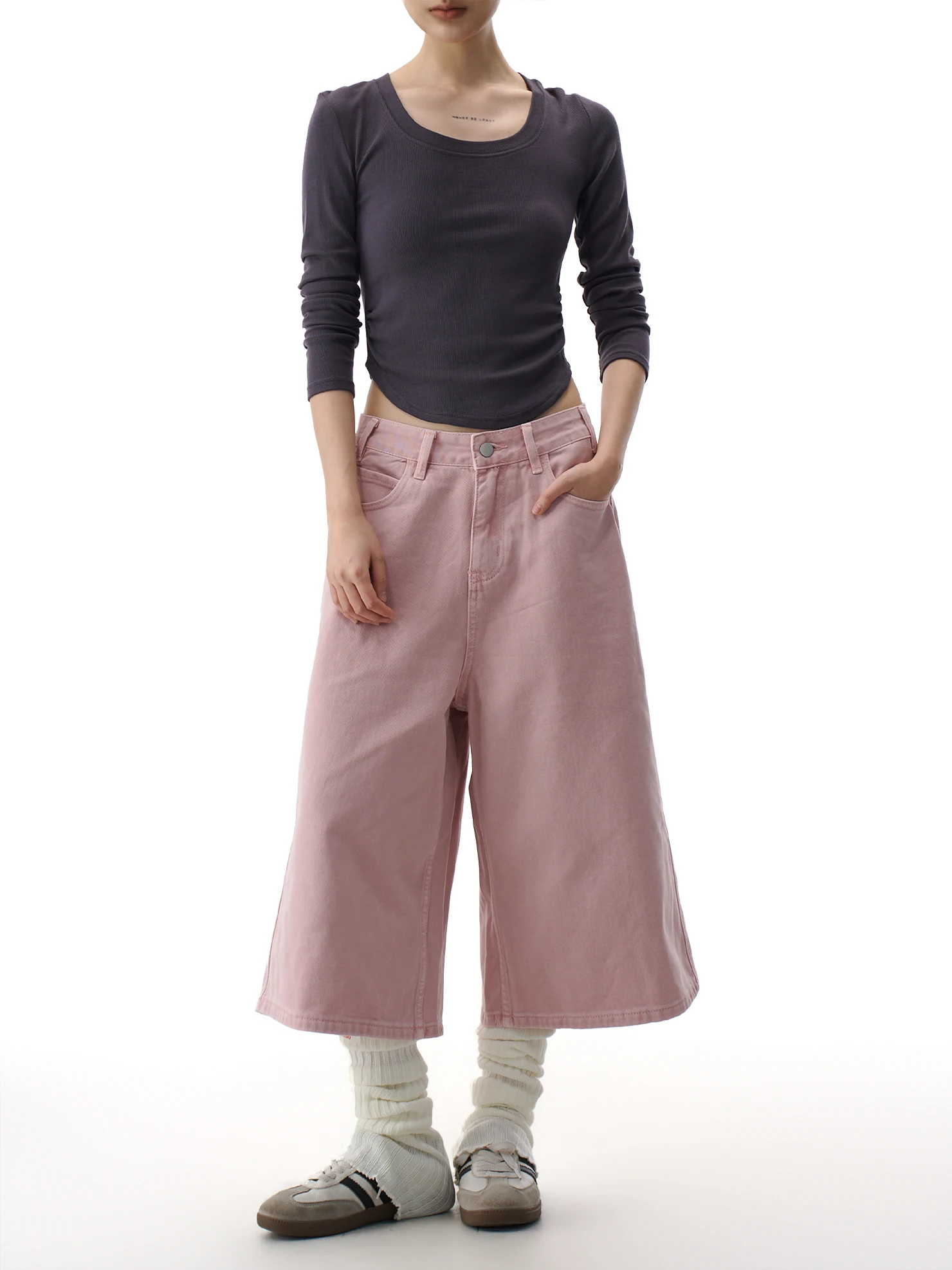 

Женские джинсы AGUA 7/8 длины с широкими штанинами, летние, розовые, для фигуры типа «груша», скрывающие бедра, утягивающие, повседневные, из хлопкового денима