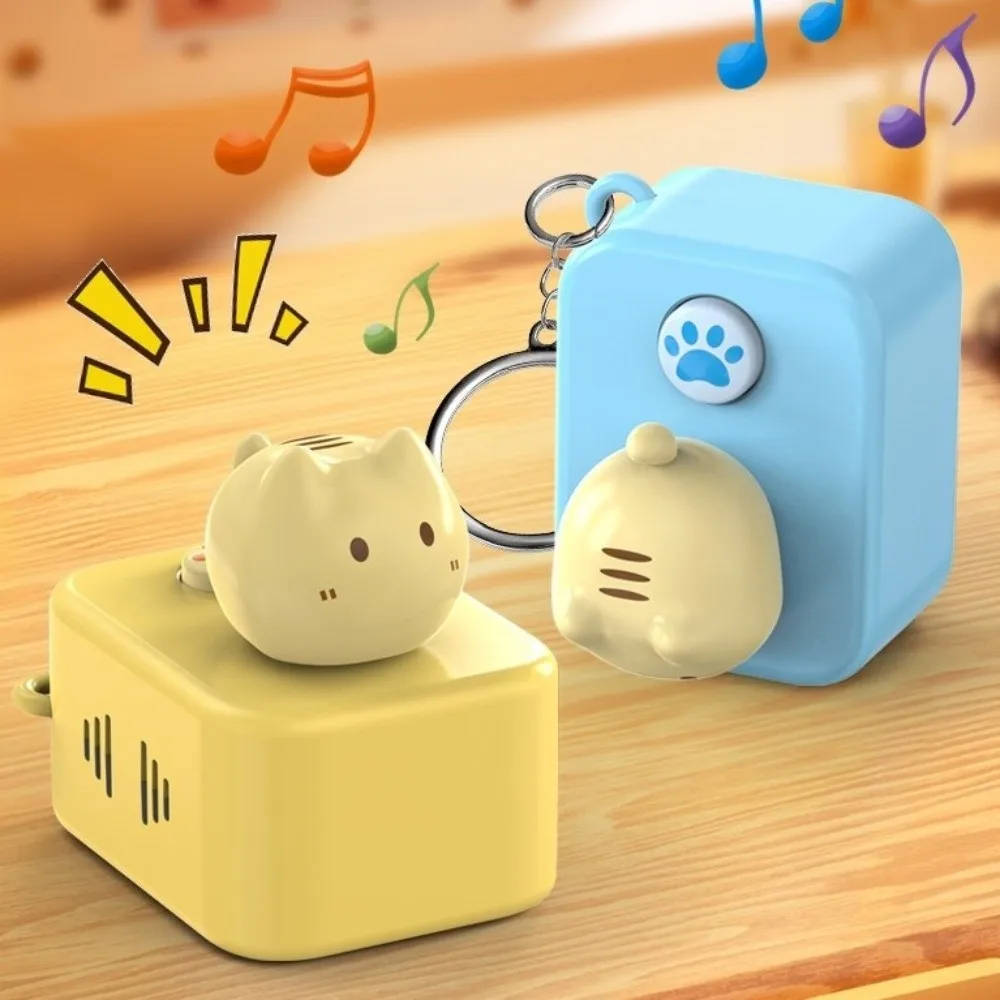 Plastic Cat-shaped Key Pendant Cartoon with Music Cat-themed Power Strip Hanging Ornament Sounding Funny Paw Button Keychain
