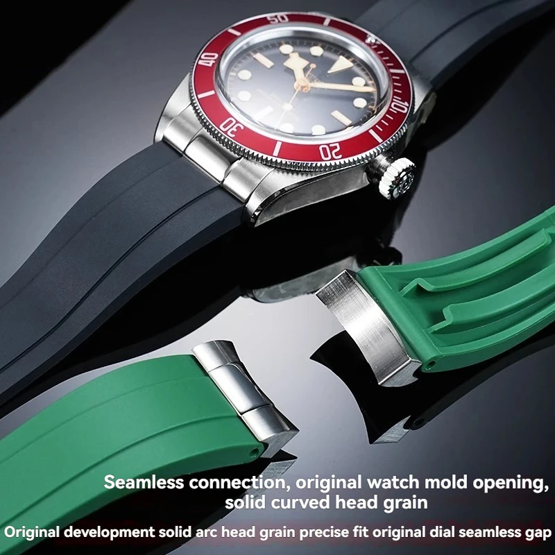Correa de goma suave de 20mm, 21mm y 22mm para Tudor 39mm 1958 BB58 Black Bay Panda Pro, correa de reloj con escudo negro, pulsera Linker de extremo de acero