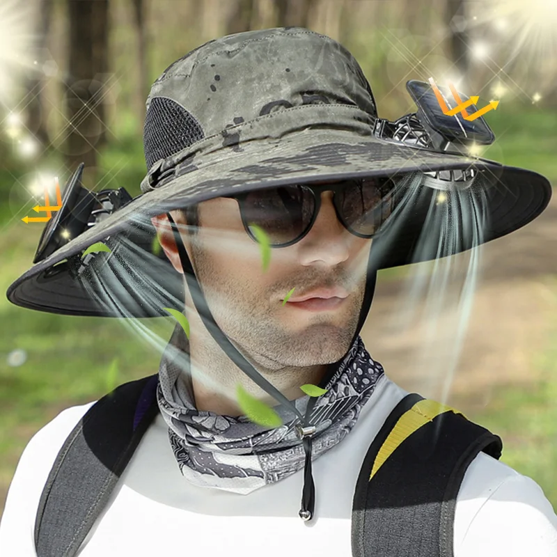 

With 2 Solar Fan Fishing Cap, Built-in Solar +750mAh Battery Fan Cap, Outdoor Hiking Camping Fishing Cap